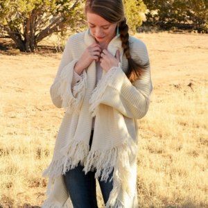 NWT Thick Knit Cream Cardigan with Fringe